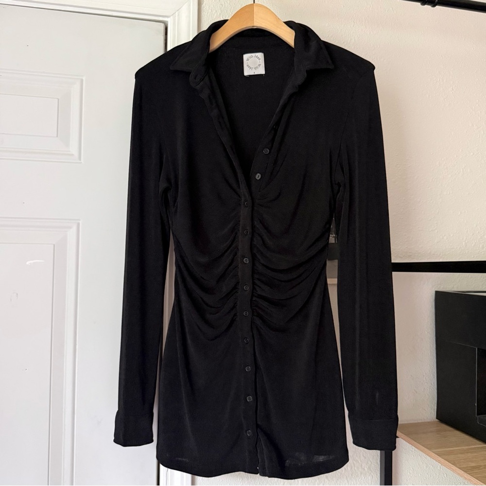 WITH JEAN black chunky knit button up long sleeve mini dress